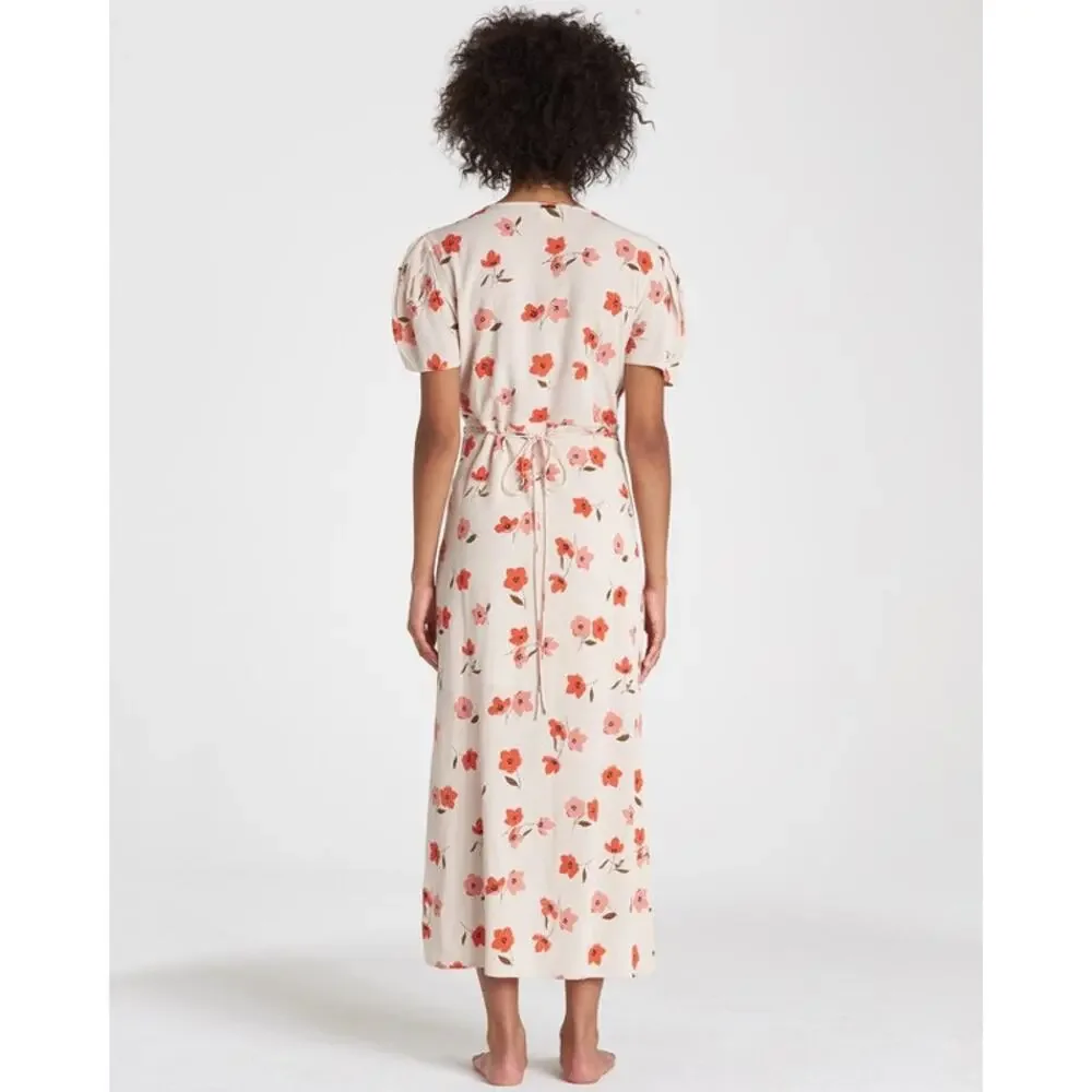 Billabong Floral Fields Midi Wrap Dress Cream‎ Red Pink Floral XS Spring Summer